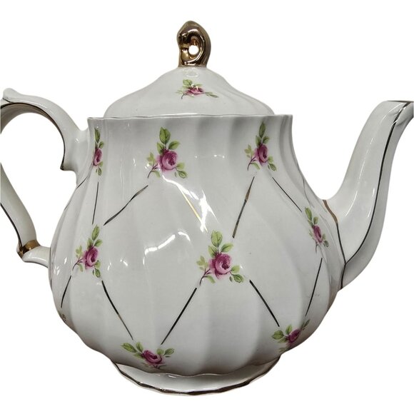 Vintage Sadler England Floral Rose Gold Porcelain Teapot - Picture 2 of 9